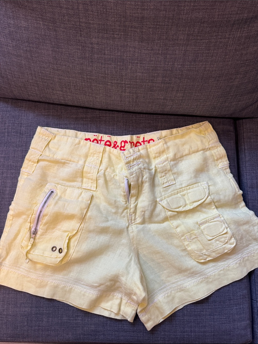 Women's Light Yellow Cargo Linen Shorts with Utility Pockets